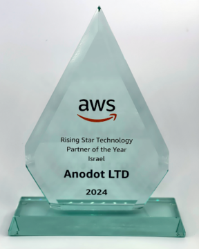 Anodot's 2024 AWS Rising Star Partner of the Year (Technology) Award for Israel.